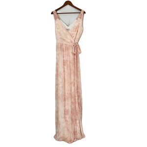 Ceremony by Joanna August Dress Women M Soft Pink Floral Maxi Wrap Grecian Flowy